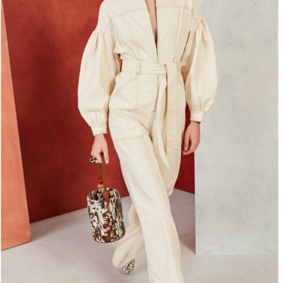 Ulla Johnson Ivory Belted Utility Jumpsuit | Balloon Sleeve | Chic - Picture 3 of 7